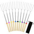 5Pcs Marshmallow Roasting Sticks Extendable 32in Long Metal Barbecue Skewers with Wooden Handle Outdoor Camping Fire Pit Sticks.