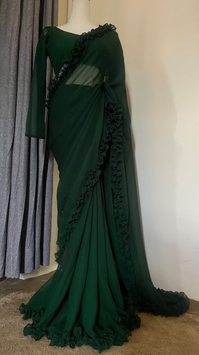 Frills%20Saree%20With%20Matching%20Blouse%20Piece%20For%20women%20-%20Image%204