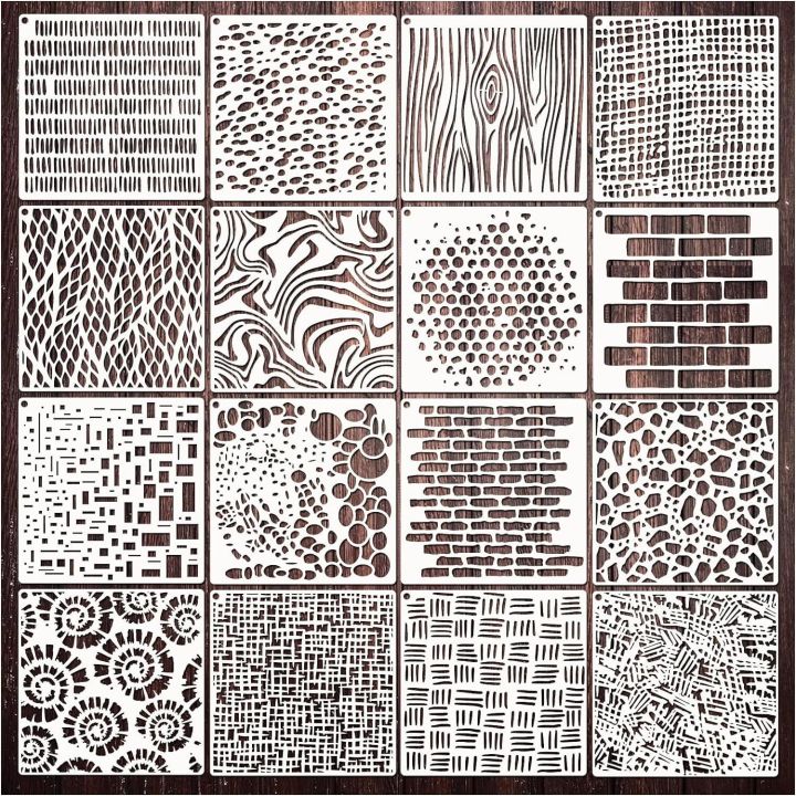 Bview Art 16 Reusable Textured Painting Stencils - Creative Scrapbooking & Journal Decoration Kit