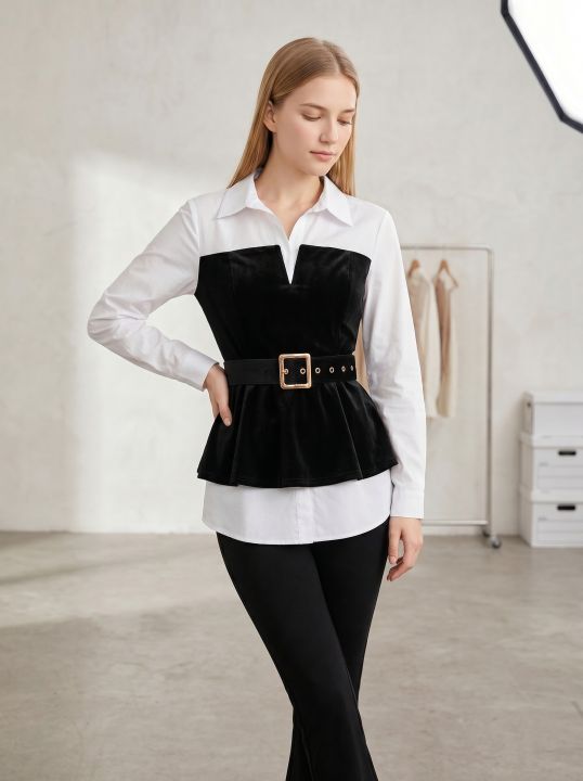Gadinus%20Women%20Two%20Tone%20Peplum%20Belted%20Shirt%20Blouse%20Contrast%20Panel%20Long%20Sleeve%20Elegant%20Button%20Top%20-%20Image%203