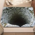 Stone Built Water Well 3D Visual Flat Pattern Design Floor Mat for Household Bathroom Door, Absorbent and Non Slip Foot Mat. 