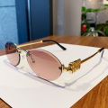 Oval Frame Sunglasses New Rimless Cut Edge Personality Glasses Fashion Design Sense Small Frame Sunglasses 90289. 