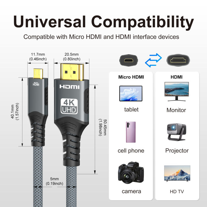 4K@60Hz%20Micro/Mini%20HDMI%20to%20HDMI%20Cable%20Braided%20HDMI-compatible%20Male%20to%20Male%20Bi-Directional%202.0Cord%2018Gbps%20for%20Camera%20Monitor%20-%20Image%202
