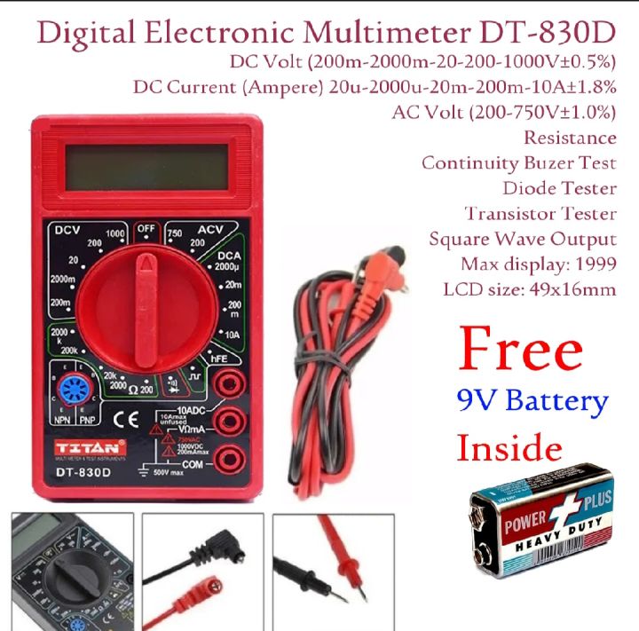 DT-830D Multimeter, 7 function Degital multimeter, AC Dc volts and ...