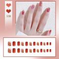 Naiis 24 PCs fake nails with giue short/iong fake nails RT LCE Camellia transparent powder Pearl nail. 