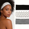 3Pcs Black & White Polka Dot Striped Elastic Headbands For Women Soft Stretchy Hair Accessory For Yoga Fitness Travel Daily Life.