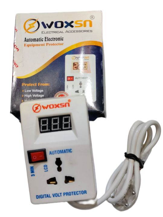 Woxsn Automatic Digital Power Protection, AC Voltage protector, Over &Under Volt power protection, For Fridge, Freezer, Mobile and laptop Charger, LED OR LCD, wifi and Camera devices and other electronics accessories, Muhafiz Switch
