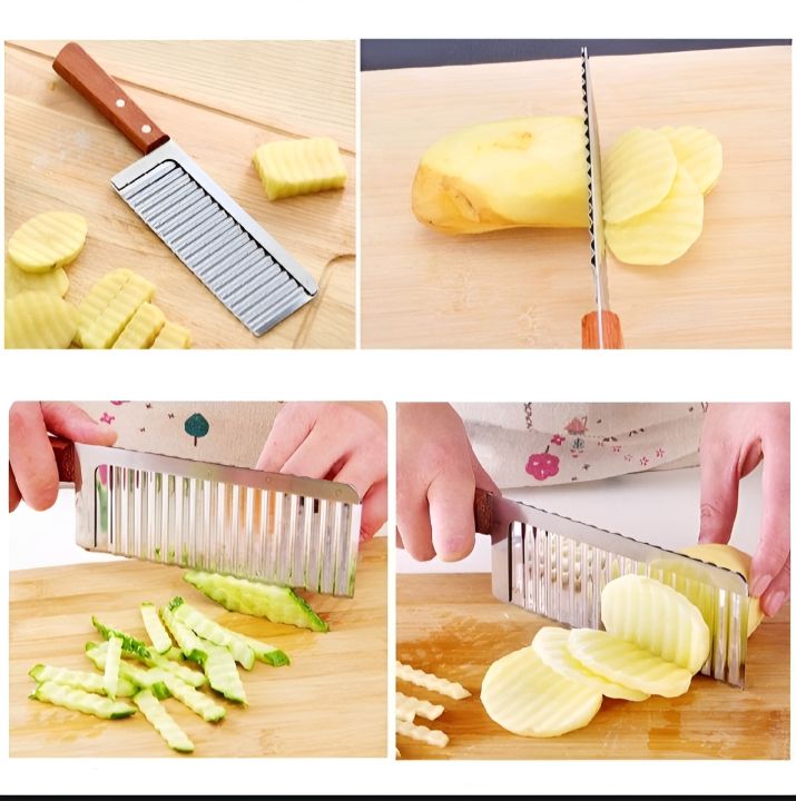 2 pack Steel French Fries Cutter Machine – Crinkle & Wavy Cutter, Curly Fries Knife, Ripple Cutter & Vegetable Slicer for Potato Chips & Healthy Snacks. Non-Slip, Dishwasher-Safe, Heavy-Duty Tool for Professional & Home Kitchens. Best Kitchen Accessory