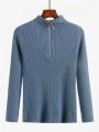 Women Fashion Solid Knitted Sweaters Vintage Long Sleeve Zip-up Basic Half Turtleneck Sweater Female Pullovers Chic Casual Tops.