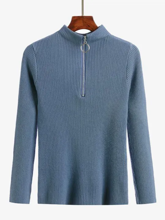 Women%20Fashion%20Solid%20Knitted%20Sweaters%20Vintage%20Long%20Sleeve%20Zip-up%20Basic%20Half%20Turtleneck%20Sweater%20Female%20Pullovers%20Chic%20Casual%20Tops%20-%20Image%203
