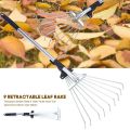 Yard Lawn Collect Loose Debris Garden Rake Fan Broom Stainless Steel 9 Teeth Telescopic Leaf Brush Home Hand Tool Garden Fork. 