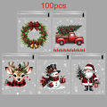 50/100pcs Christmas Wrapping Bags with Snowflake, Santa Claus, Reindeer, and Holly Print Self-Adhesive Packaging Bags.