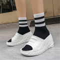 Women Fashion Summer 8 cm Chunky Sole Wedges Heels Flip Flops Casual Shoes Waterproof Taiwan Slippers  Lady Sandals. 