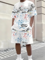 Hot Selling Men's Breathable Casual Short-Sleeved Shorts Set 3D Printed Outdoor Urban Street Top Shorts Casual Two-Piece Set. 