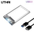 3.0/2.0 HDD Enclosure 2.5inch SATA SSD Hard Drive Case with 5Gbps Transfer Speed and Transparent Design Mobile External Housing.