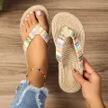Women's fashion trend, anti slip, wear-resistant, comfortable soft bottom, ethnic style flat heel flip flops. 