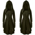 Medieval Cosplay Renaissance Archer Costumes Hooded Robe Lace Up Pullover Long Hoodie Dress Cloak Halloween Party.