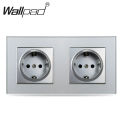 EU Standard Double Sockets Europe Dual Power Outlets 110-250V Glass Panel White Electrical Plug Home Inprovement. 