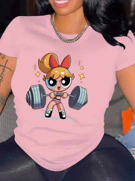 Women'S%20Cute%20Anime%20Lifting%20Weights%20Graphic%20Workout%20Tee%20All-Season%20Gym%20Casual%20for%20Women%20Harajuku%20Sleeve%20Casual%20Aesthetic%20Clothes%20-%20Image%202