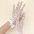 Women Black White Summer Uv-proof Driving Gloves Female Thin Fishnet Mesh Gloves Fashion Ruffle Full Finger Lace Mittens.