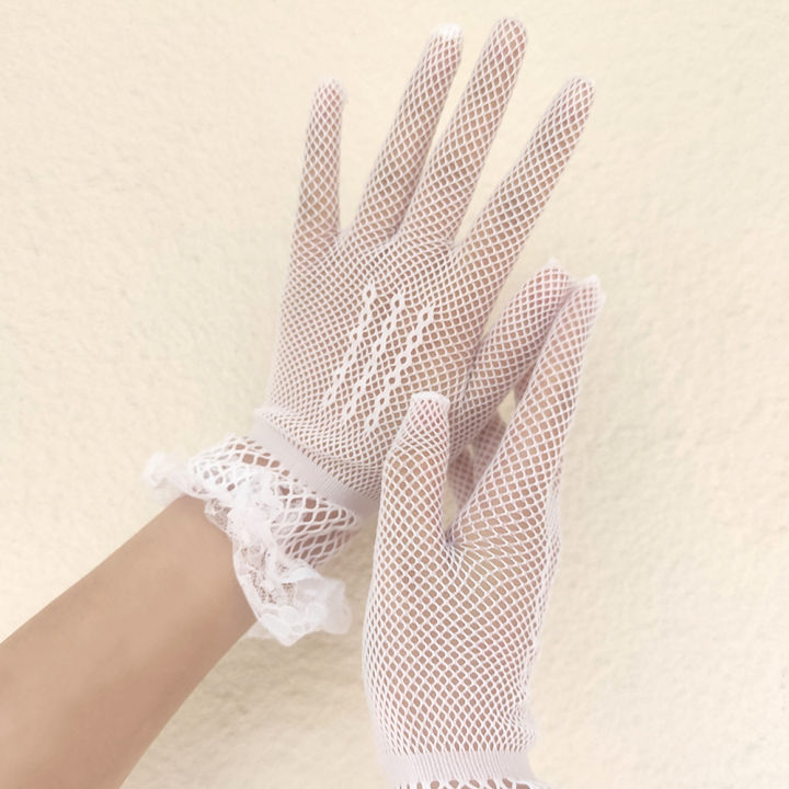 Women%20Black%20White%20Summer%20Uv-proof%20Driving%20Gloves%20Female%20Thin%20Fishnet%20Mesh%20Gloves%20Fashion%20Ruffle%20Full%20Finger%20Lace%20Mittens%20-%20Image%204