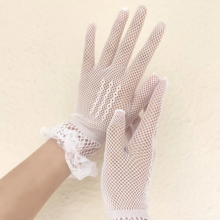 Women%20Black%20White%20Summer%20Uv-proof%20Driving%20Gloves%20Female%20Thin%20Fishnet%20Mesh%20Gloves%20Fashion%20Ruffle%20Full%20Finger%20Lace%20Mittens%20-%20Image%204