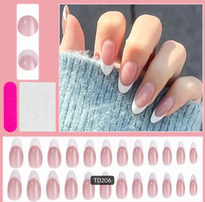 24French%20Gel%20Nail%20Tips%20-%20French%20Tip%20Nails%20Coffee%20Medium%20Almond%20Fake%20Nails%20for%20Nail%20ArtWith%20Glue%20Stickers%20Nail%20File%20-%20Image%205