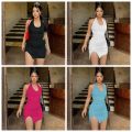 Halter Dress Seveless Backless Side Slit Neck-mounted Mini Dresses Knitted Sheath Streetwear 2024 Summer Woman Clothing Y2K 2406. 