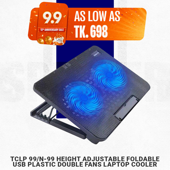 TCLP 99/N-99 Height Adjustable Foldable USB Plastic Double Fans Laptop Cooler Cooling Pad Stand Lindaa