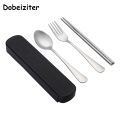 Stainless Steel Korean Spoon Fork Chopsticks 3 Piece Portable Tableware Student Outdoor Traveling Pull Out Gift Set.