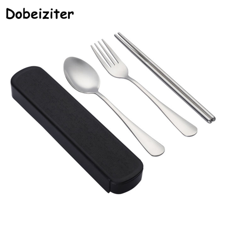 Stainless Steel Korean Spoon Fork Chopsticks 3 Piece Portable Tableware Student Outdoor Traveling Pull Out Gift Set
