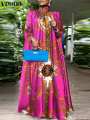 Plus Size 5XL VONDA Elegant Party Women Sundress Bohemian Stand Collar Sleeveless Printed Maxi Dress Casual Bat Sleeve Long Robe. 