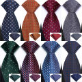 New Design Green Brown Red Necktie Set Polyester Pocket Square Tie Set Classic Polka Dot Tie For Men Daily Wear Shirt Accessor. 