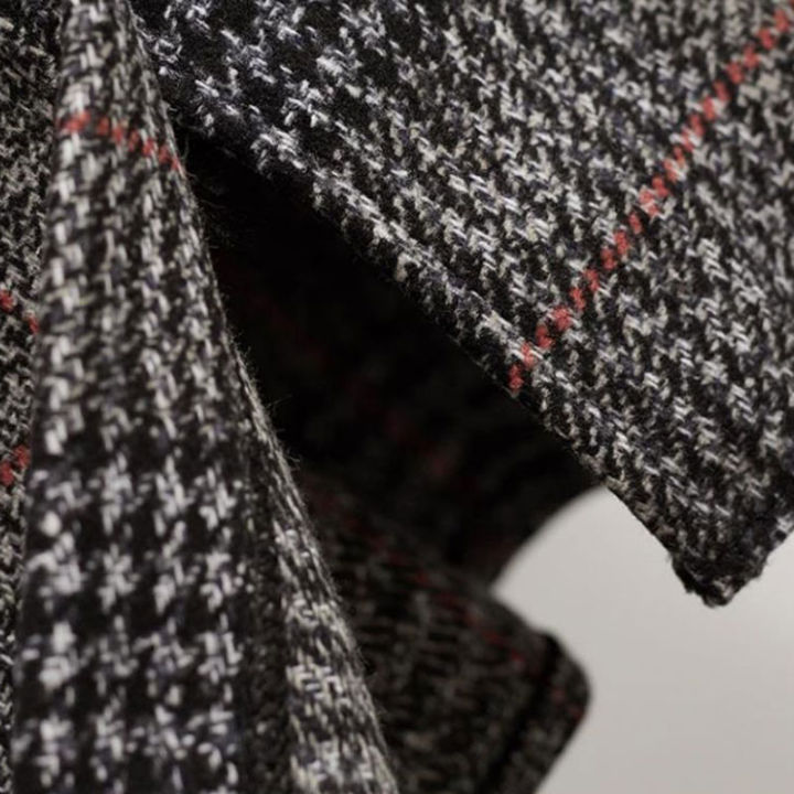 Gray%20Plaid%20Vintage%20Woolen%20Sashe%20Elastic%20High%20Waist%20A-line%20Loose%20Women's%20Skirt%20Mid-Calf%20Long%20Skirts%20For%20Women%20Clothing%20Fashion%20-%20Image%206