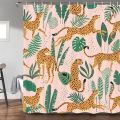 leopard fabric shower curtain, tropical animal cheetah shower curtain for bathroom, pink with hook 180X180CM. 