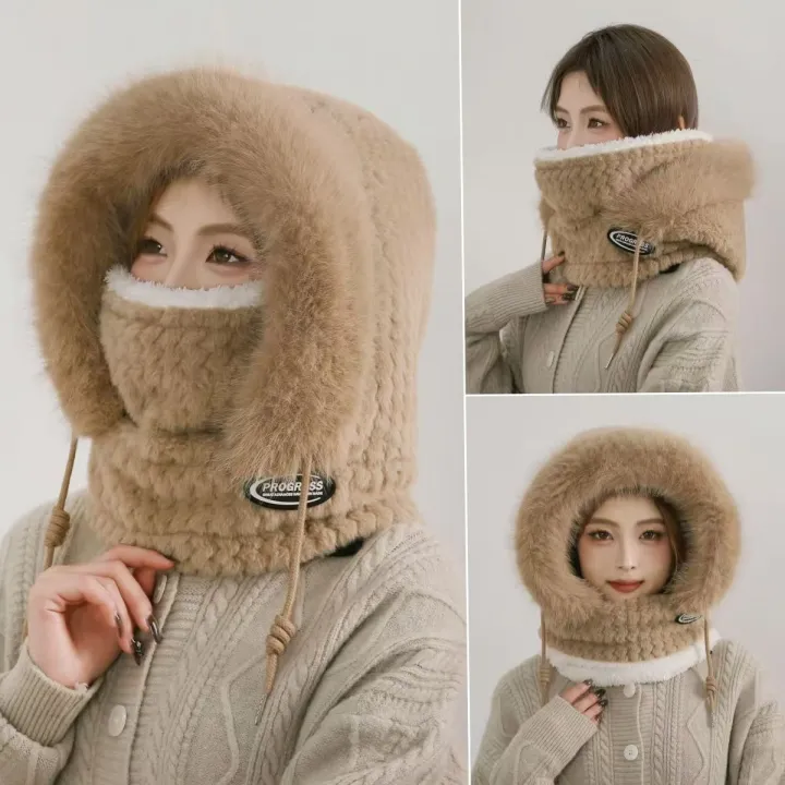 Autumn%20and%20Winter%20Women%20Thermal%20Plush%20Hat%20Hood%20Scarf%20and%20Mask%20Ear%20Protection%20Windproof%20Thick%20Design%20for%20Riding%20Outdoor%20-%20Image%206