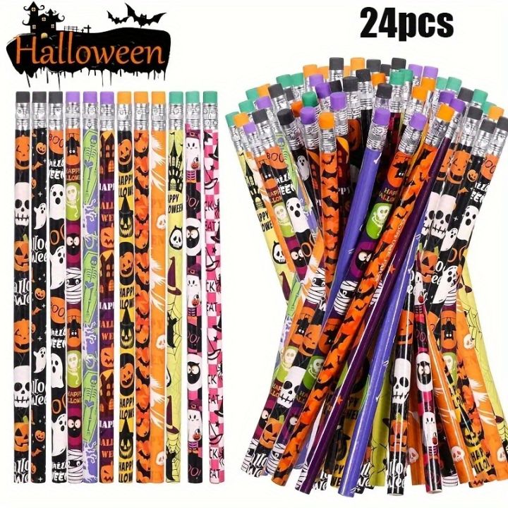 12/24pcs%20Halloween%20Themed%20Pencil%20Set%20with%20Erasers%20Pumpkin/Skeleton/Bat/Spider%20Pattern%20Pencil%20Party%20Favor%20Pack,%2012%20Random%20Mix%20-%20Image%203