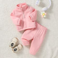 Winter Children Sets 1-3Y Baby Girls Pink Thick Fleece Turtleneck Long Sleeve Pullover Solid Casual+ Long Pants Suits. 