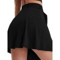 Plus Size 1XL-5XL Women's High-Waisted Tennis Skirt with Pockets Elegant Solid Black Skirt.