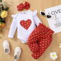 3PCS Newborn Baby Girl Clothes Set Love Heart Long Sleeve Romper+Pant+Headband Fashion Outfits for Toddler Girl 0-18 Months. 