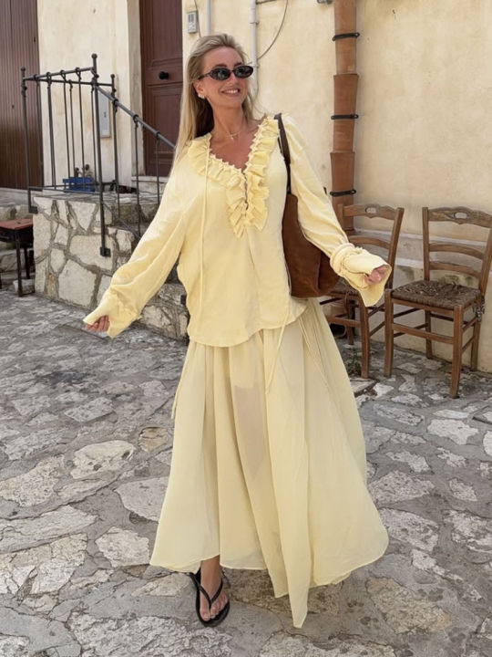 HH%20Women%20Yellow%202%20Piece%20Set%20Elegant%20Ruffled%20Lace-up%20Shirts%20High%20Waist%20Pleated%20Midi%20Skirt%20Summer%20Lady%20High%20Street%20Outfits%20-%20Image%207