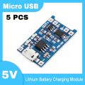5 Piece TP4056 Lithium Battery Charging Module - (Micro USB 5V 1A) - Lithium Battery Charger Module with Dual Protection.