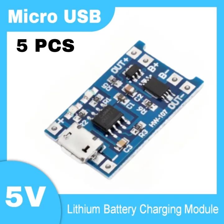 5 Piece TP4056 Lithium Battery Charging Module - (Micro USB 5V 1A) - Lithium Battery Charger Module with Dual Protection