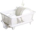 Large Durable Plastic Kitchen Sink Dish Rack Drainer Drying Rack Washing Basket with Tray for Kitchen, Dish Rack Organizers, Utensils Tools Cutlery (White & Grey). 
