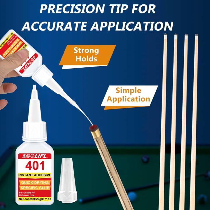 Newly upgraded professional super glue for cue stick repair, excellent adhesion, waterproof, simple operation and easy to carry.