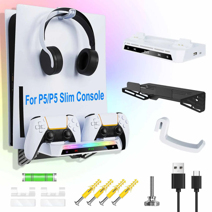 Wall%20Mount%20Kit%20with%20RGB%20Light%20For%20PS5/%20Pro/%20Slim%20Console%20Dual%20Controller%20Charging%20Station%20Headset%20Hanger%20For%20PS5%20Accessories%20-%20Image%202