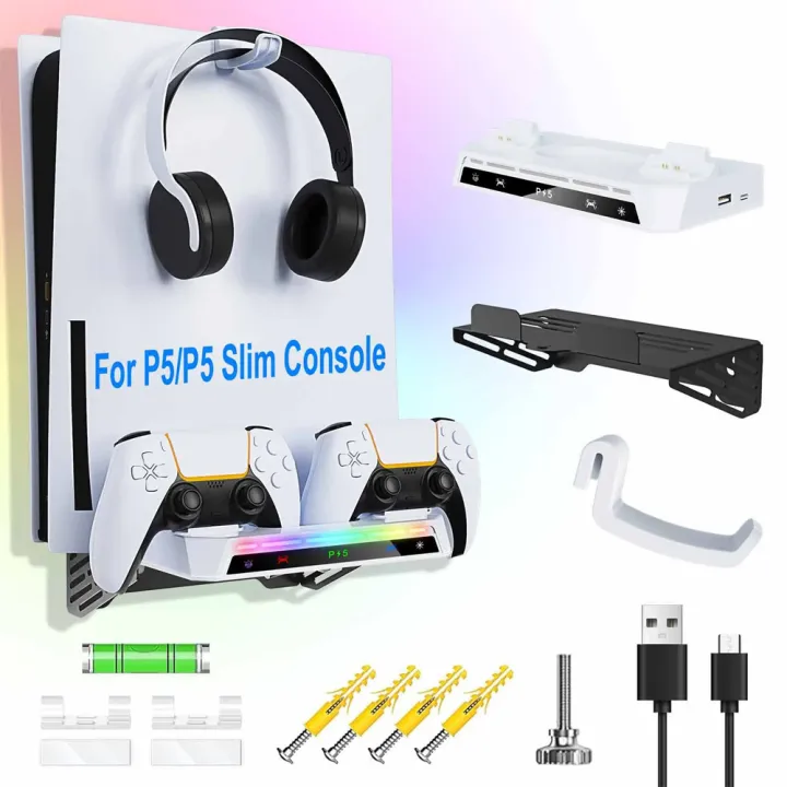Wall%20Mount%20Kit%20with%20RGB%20Light%20For%20PS5/%20Pro/%20Slim%20Console%20Dual%20Controller%20Charging%20Station%20Headset%20Hanger%20For%20PS5%20Accessories%20-%20Image%202