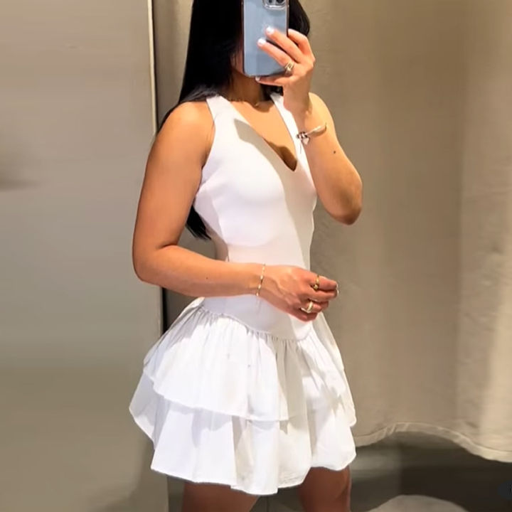 Women's%20Dresses%202025%20Halter%20Pink%20Mini%20Dresses%20Chic%20v%20Neck%20Layer%20Ruffles%20Hem%20Dress%20A%20Line%20Vestido%20Summer%20Ladies%20Street%20Party%20Wear%20-%20Image%207