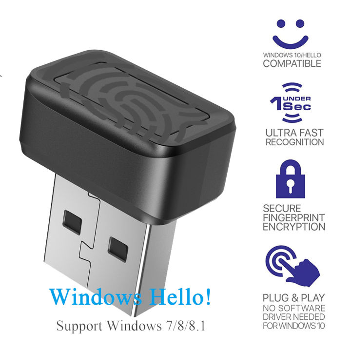 USB Fingerprint Key Reader FIDO U2F Windows Hello Biometric Fingerprint Scanner Anti-Spoofing for PC or Laptop