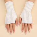 Autumn Winter Fashion Warm Fingerless Solid Color Ribbed Knitted Short Gloves Arm Warmers.